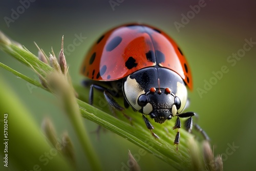 macro image, of a red ladybug in the grass, ai generative