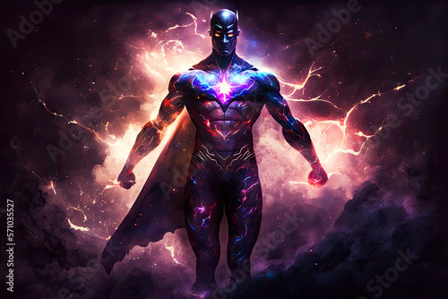 courageous dark superhero in cosmic energy of the universe, generative ai
