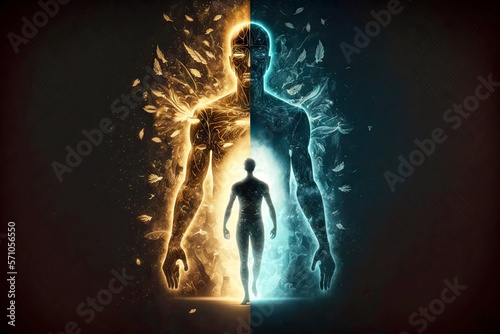 afterlife in afterlife and immortality symbol in form of human figure with mind of god and spirituality, generative ai