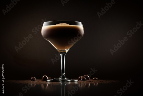 Espresso Martini cocktail on dark table, dark background, Generative AI