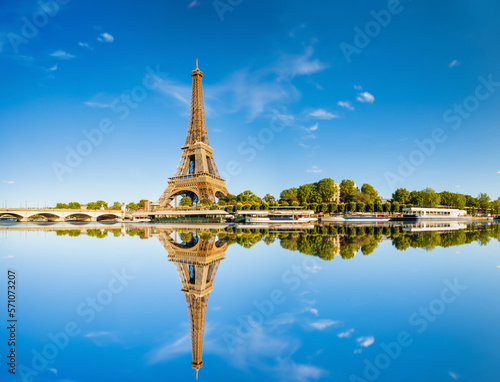 Riverside view of of Eiffel Tower in Paris. France