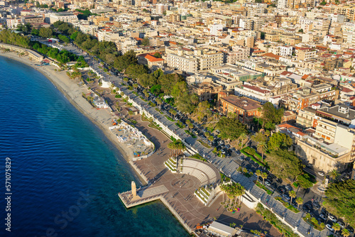 Aerial view of the city Reggio Calabria seafront