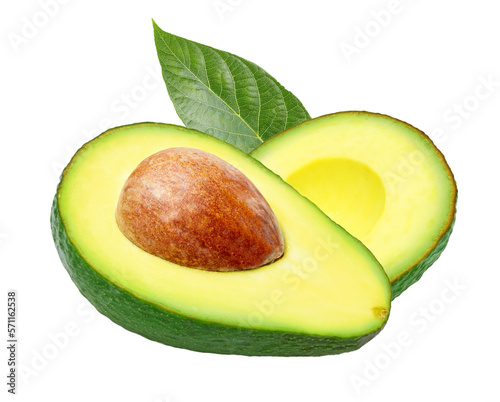 Half of fresh avocado isolated. PNG transparency