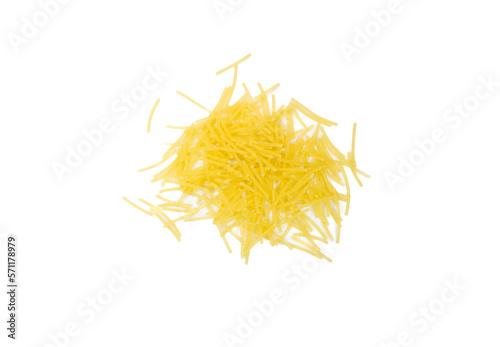 Pile of vermicelli isolated on white background. Top view, flat lay.