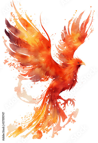 watercolor painting of a phoenix bird on a transparent background, png, Generative AI