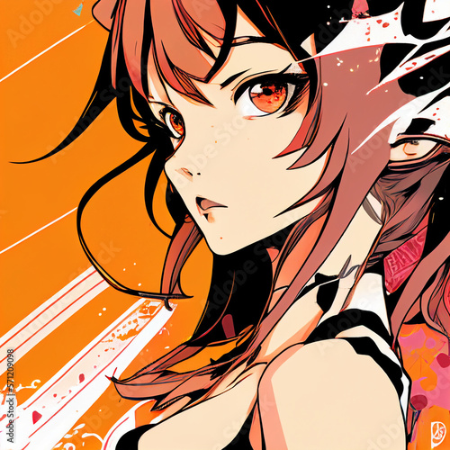Fictional manga girl graphic in pop art style generative by AI