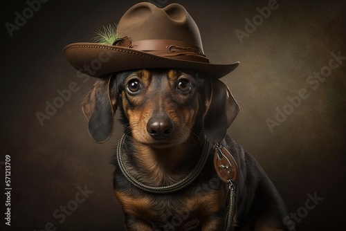 Dachshund Dog archeologist with hat illustration generative ai