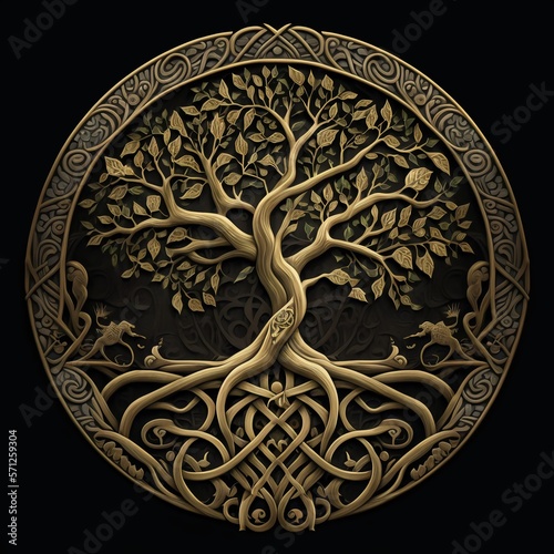 The tree of Life isolated. Celtic ornament in a circle. Round vintage celtic design