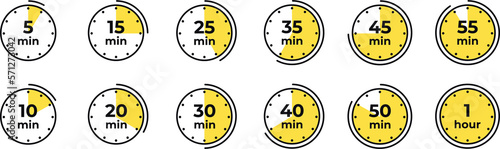 Timer, clock, stopwatch isolated set icons. Countdown timer symbol icon set. Label cooking time. Illustration 