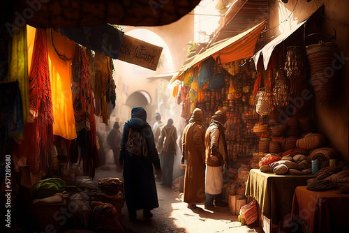 old arabic bazaar shopping in outdoor market. generative ai
