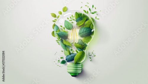 Top View Vector Illustration: Green Eco-Friendly Lightbulb from Fresh Leaves for Energy Saving and Environmental Sustainability. generative ai illustration