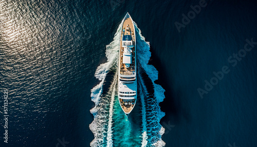 Top view of a cruise ship in the middle of the sea, generative AI