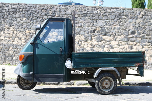 Green Ape Car in Melfi, Province of Potenza, Basilicata Region, Italy. 