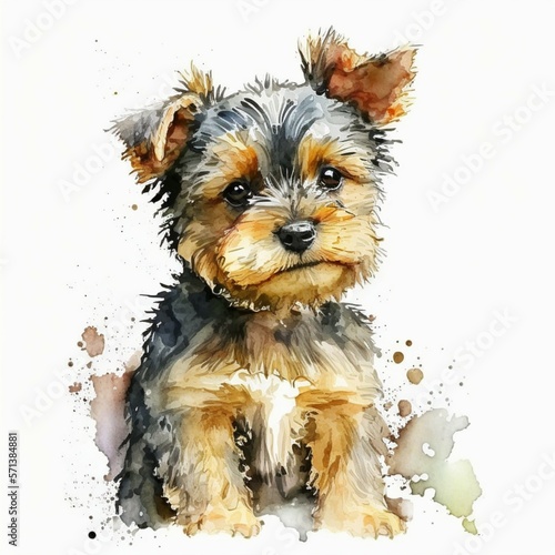 Watercolor Cute Puppy Dog Yorkshire