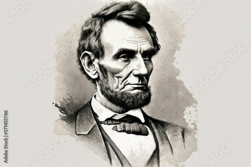 Portrait hand drawn of Abraham Lincoln vintage style background. generative ai.