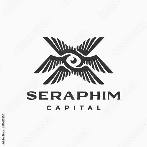 seraphim six wings one eye logo vector icon illustration