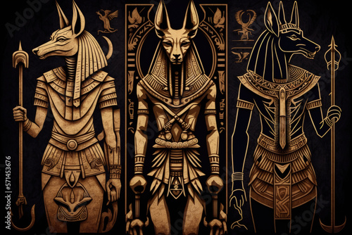 gods of ancient Egypt. ramses, anubis, and ra. Generative AI