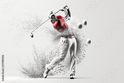 Realistic of a golf player on white background. Golfer man hits the ball. 3d illustration (ai generated)