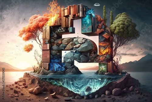 world where all the elements of the periodic table are personified as creatures and landscapes, creating a fantastical world of science and magic illustration generative ai