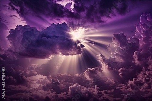 Purple sky with sun and beautiful clouds,on the heaven. Generative AI