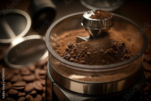 Coffee beans being ground in a coffee grinder (Ai generated)