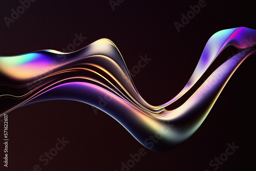 Abstract fluid 3d render holographic iridescent neon curved wave in motion dark background. generative AI digital illustration.