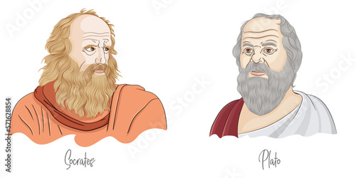 Greek philosophers from Athens, Socrates and Plato sketch style vector portrait 