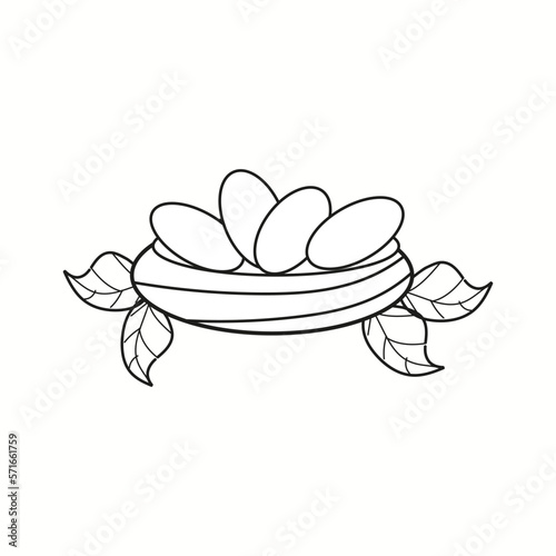 Nest with eggs, black and white vector