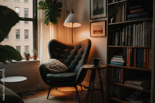 modern reading nook in an apartment. Illustration Generative AI