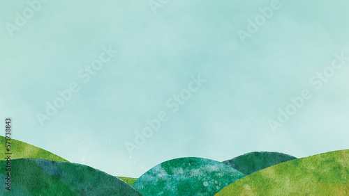  空と山の風景の水彩画イラスト背景