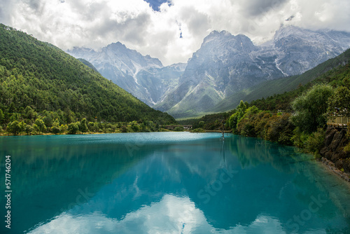 Blue moon Valley , White Water River waterfall and Jade Dragon Snow Mountain, Lijiang, Yunnan China.