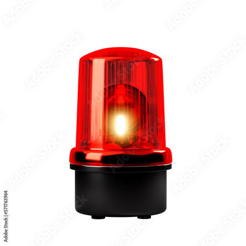 Red siren emergency warning light with black base that are currently on ,3d render illustration with transparent background