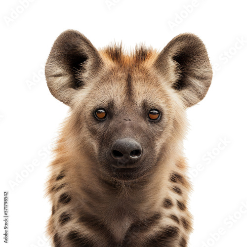 hyena face shot isolated on transparent background cutout