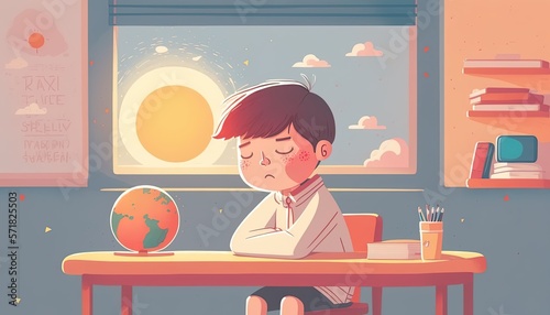 Illustration d'un enfant HPI, TDA, TDAH ou autiste qui s'ennuie et dort en classe
