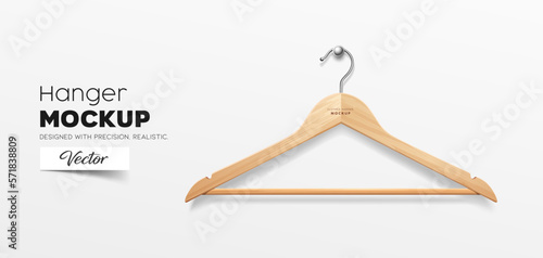 Clothes wooden hangers realistic, mockup template design isolated on white background, EPS10 Vector illustration. 