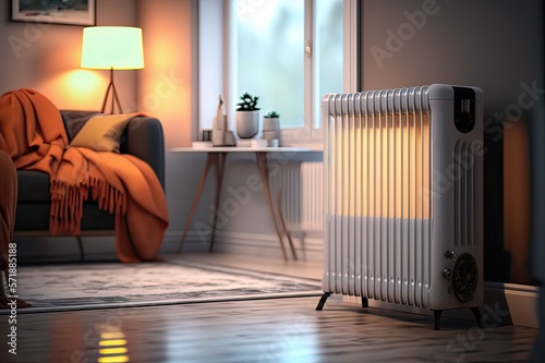 Close-up of electric radiator heater. Photo generative AI.