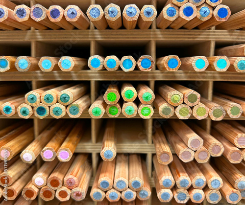 Colored pencils on a store shelf
