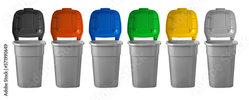 Set of open garbage bins