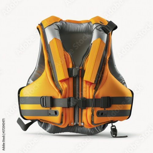 Detailed illustration of a modern safety buoyant personal floatation device lifejacket for boating, watercraft and marine use isolated on a white background, generative ai