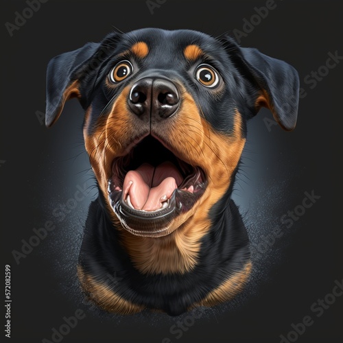 illustration, a cute funny surprised rottweiler, ai generative