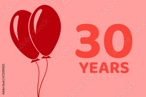 30 years logo. Illustration for celebration anniversary. Concept 30 Birthday. thirty years. Balls on pink background. Inscription 30 symbolizes birthday celebrations. thirty anniversary