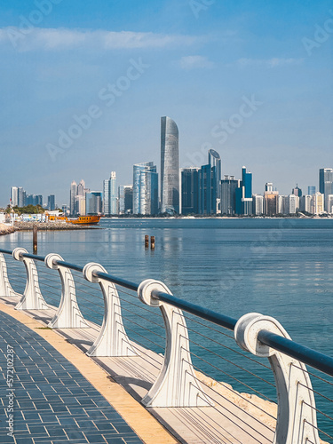 Abu Dhabi Corniche promenade in Al Marina, cycle and pedestrian pathways in United Arab Emirates