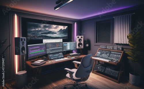 Interior of recording studio home, music studio, estúdio de música, GENERATIVE AI