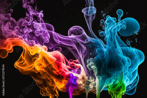 Group of different colored smokes on black background. Generative AI.