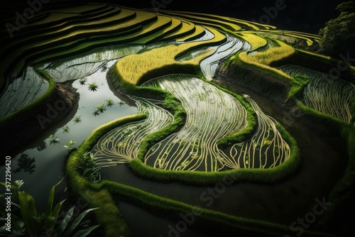 Fotografía naturaleza campos de arroz en China, creado con IA generativa
