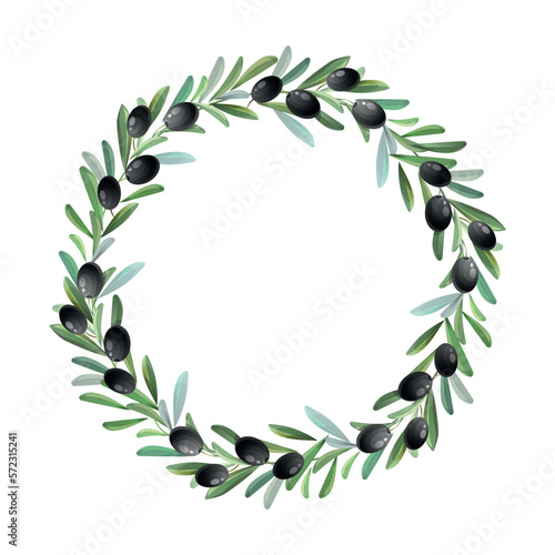 Wreath with black olives. Design element. Vector illustration