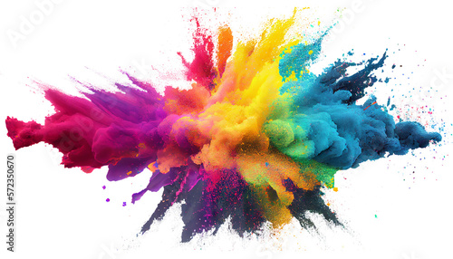 Colorful paint splashes, Colored powder explosion. Paint holi, Mix rainbow splash on isolated white background 