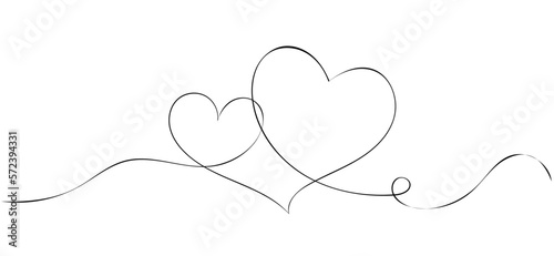 Hand drawn heart sketch, two hearts doodle line art, one line drawing, valentine’s day, mother day, birthday concept. Symbols heart
