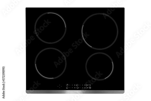 black electric hob with white burners and touch control buttons