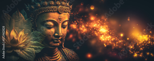 buddha statue and lotus flower. Generative AI